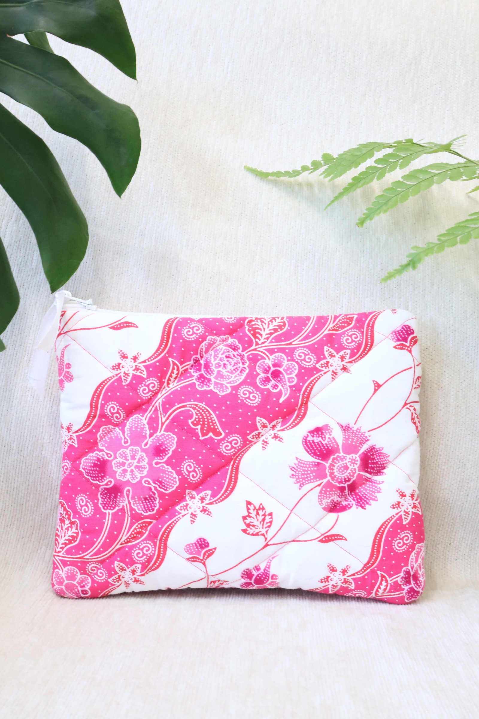 Quilted Batik Pouch - Rosy Petals