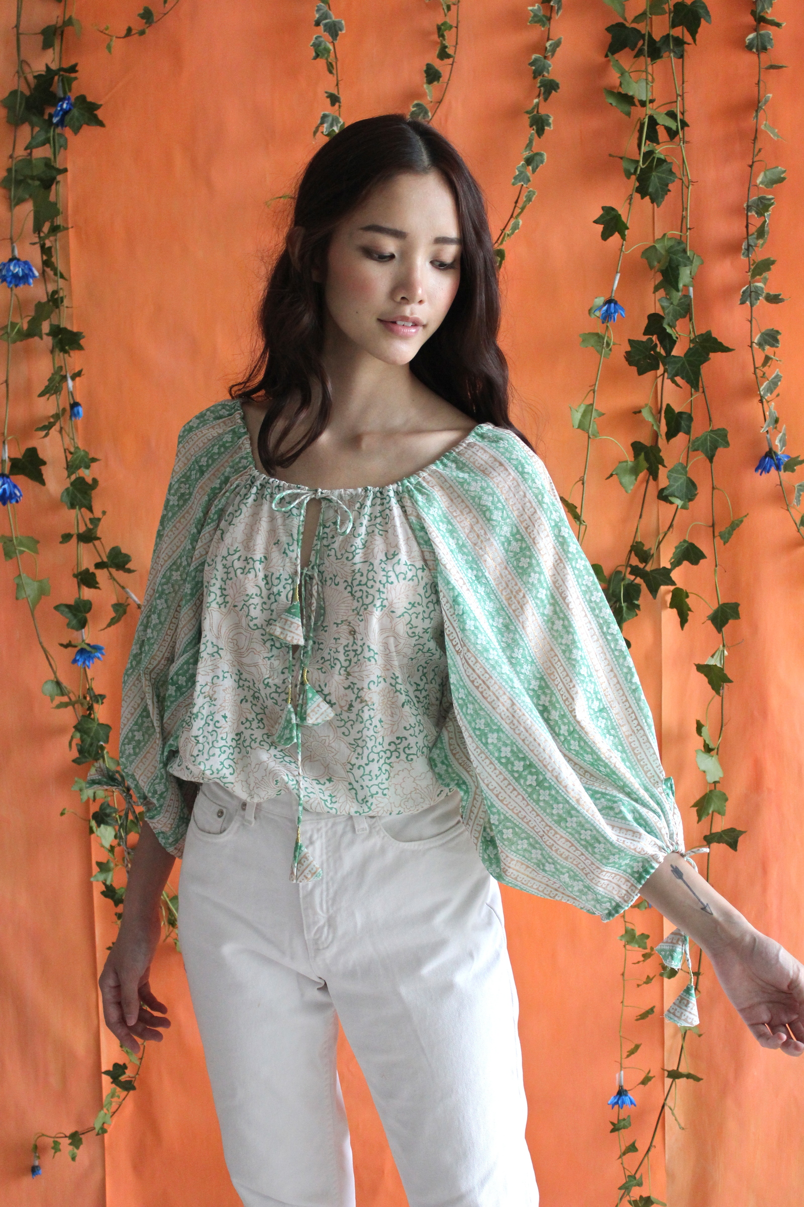Goldline Smock w/ goldwrap tassels - Emerald