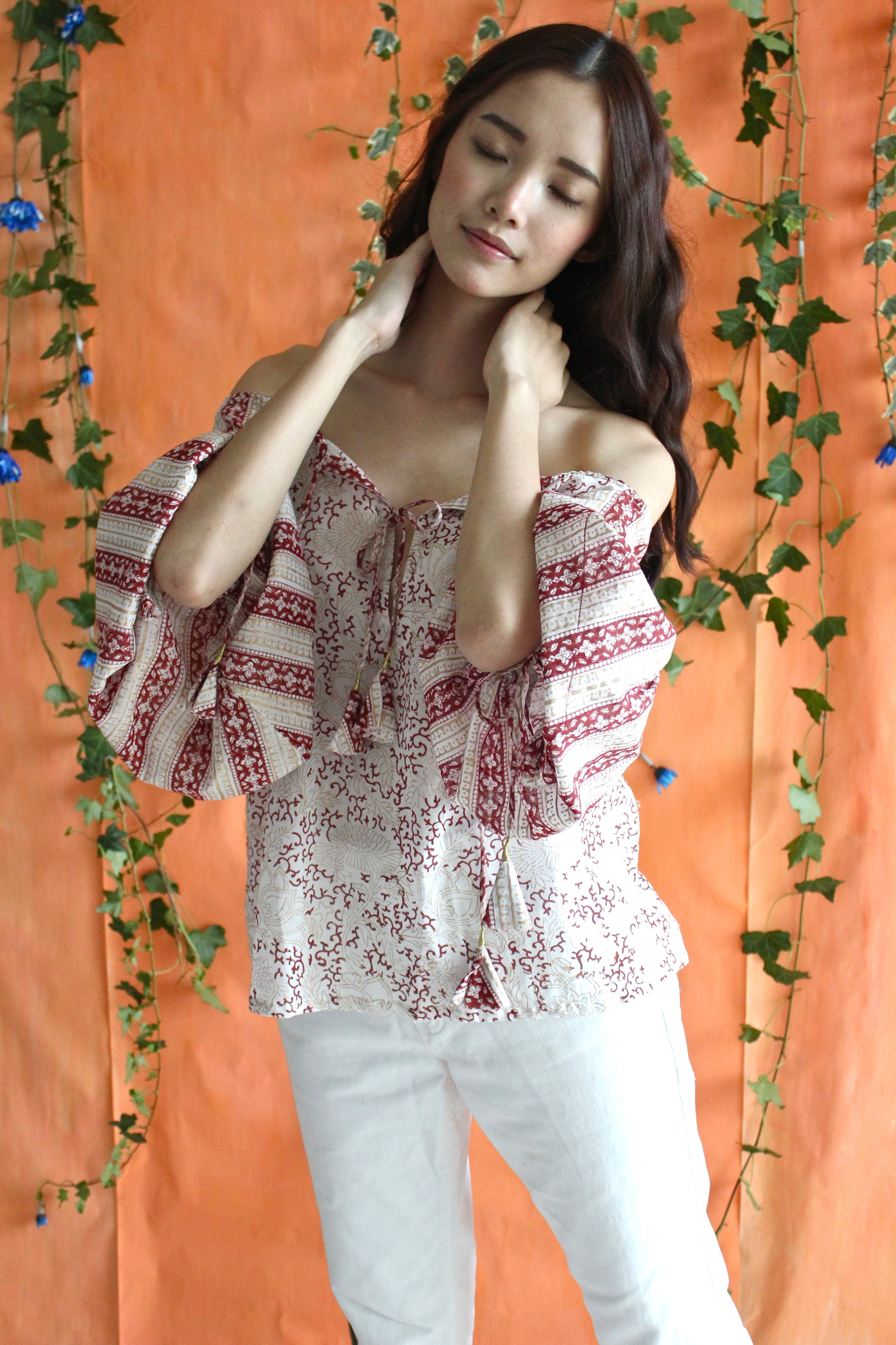 Goldline Smock w/ goldwrap tassels - Ruby
