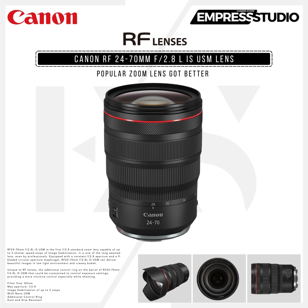 RF24-70mm f2.8L IS USM is the first f2.8 standard zoom lens capable of up to 5 shutter speed stops of Image Stabilization. It is one of the long awaited lens, even by professionals. Equipped with a constant f2.8 aperture a