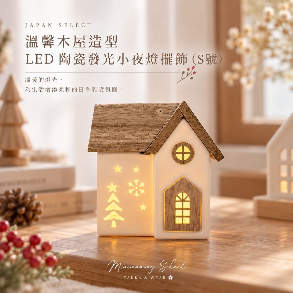 20261019_溫馨木屋造型 LED 陶瓷發光小夜燈擺飾（S號）