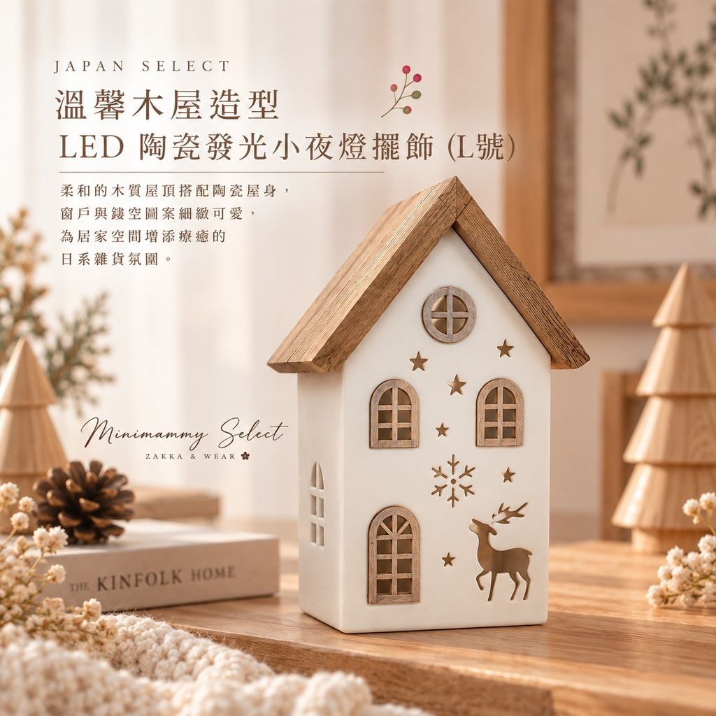 20261019_溫馨木屋造型 LED 陶瓷發光小夜燈擺飾（L號）