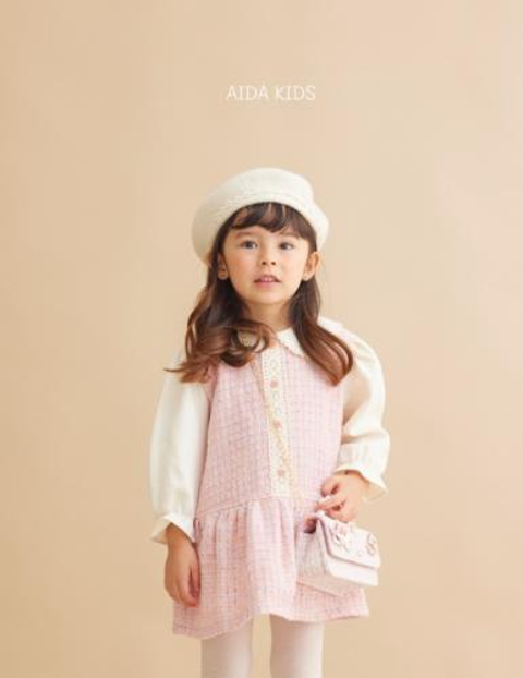 【正韓童裝】春。AIDA 女孩小香風貴婦洋裝 - 粉色-1