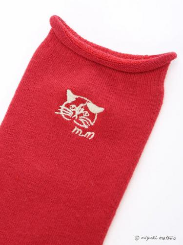 【miyuki matsuo×SamansaMos2】刺繡貓咪襪 - 紅色-1