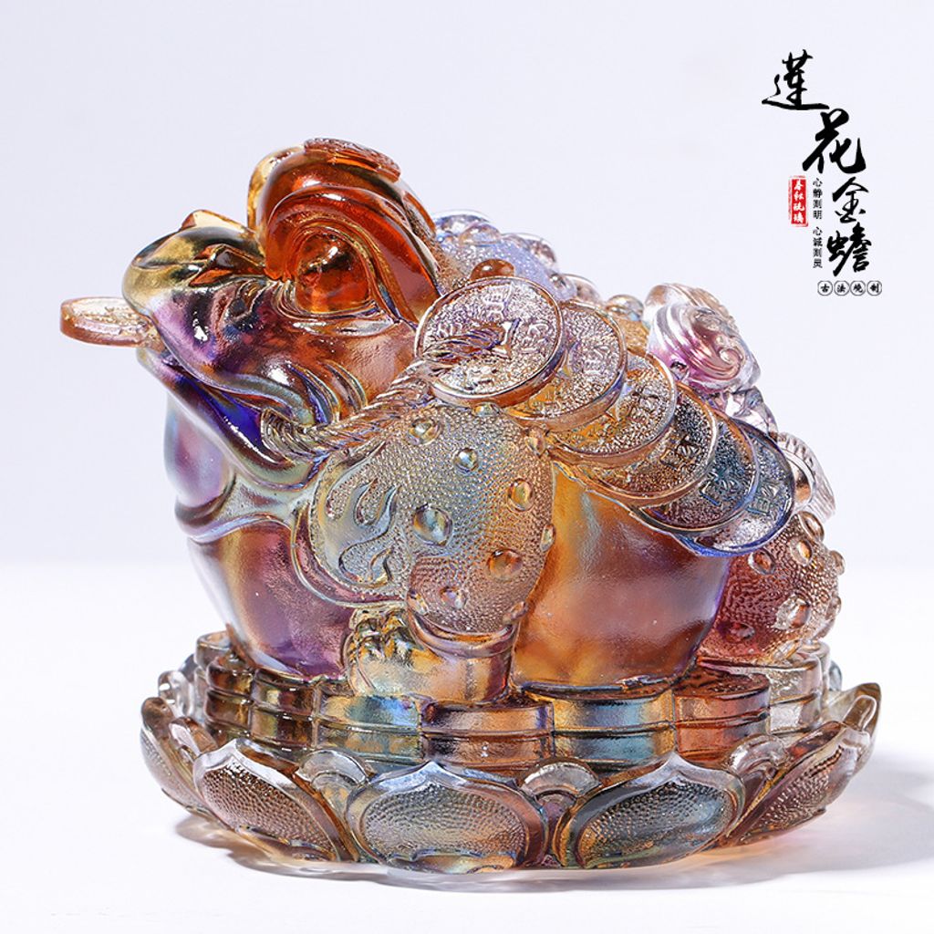 琉璃咬钱金蟾摆件-旺正财偏财、招财进宝Wealthy Liuli Golden Toad