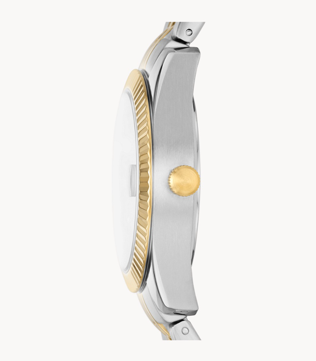 scarlette mini three hand date two tone stainless steel watch