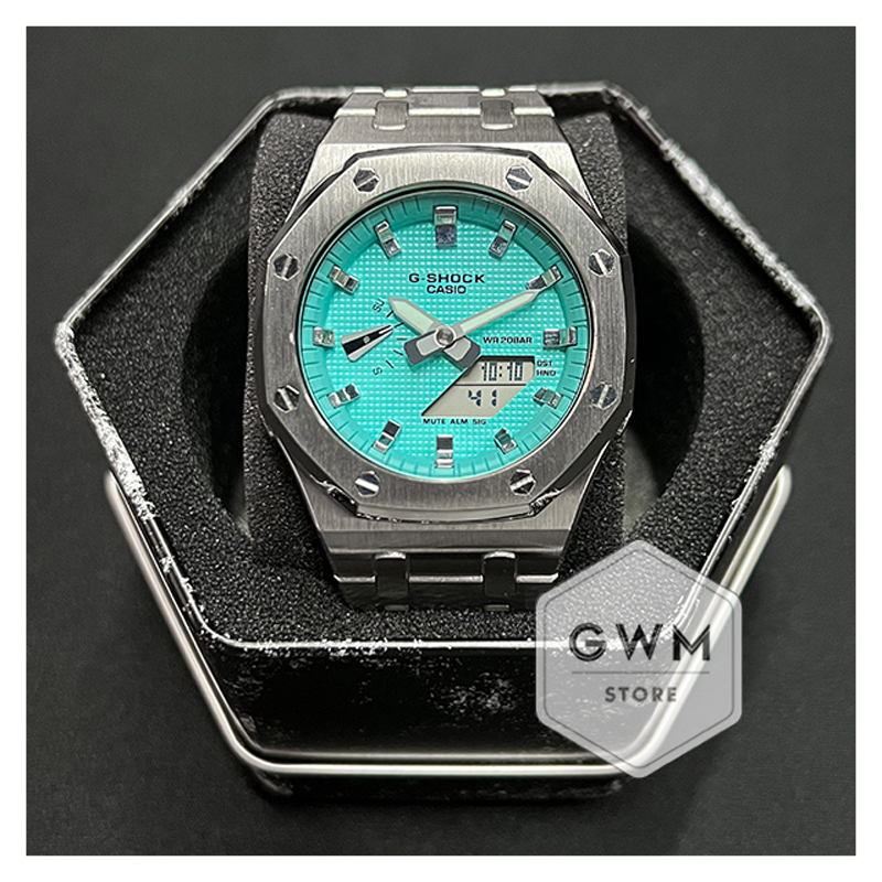 Casio-G-Shock-Full-Metal-CasiOak-Custom-TIFFANY-BLUE-(Full-Silver-Bezel)-2