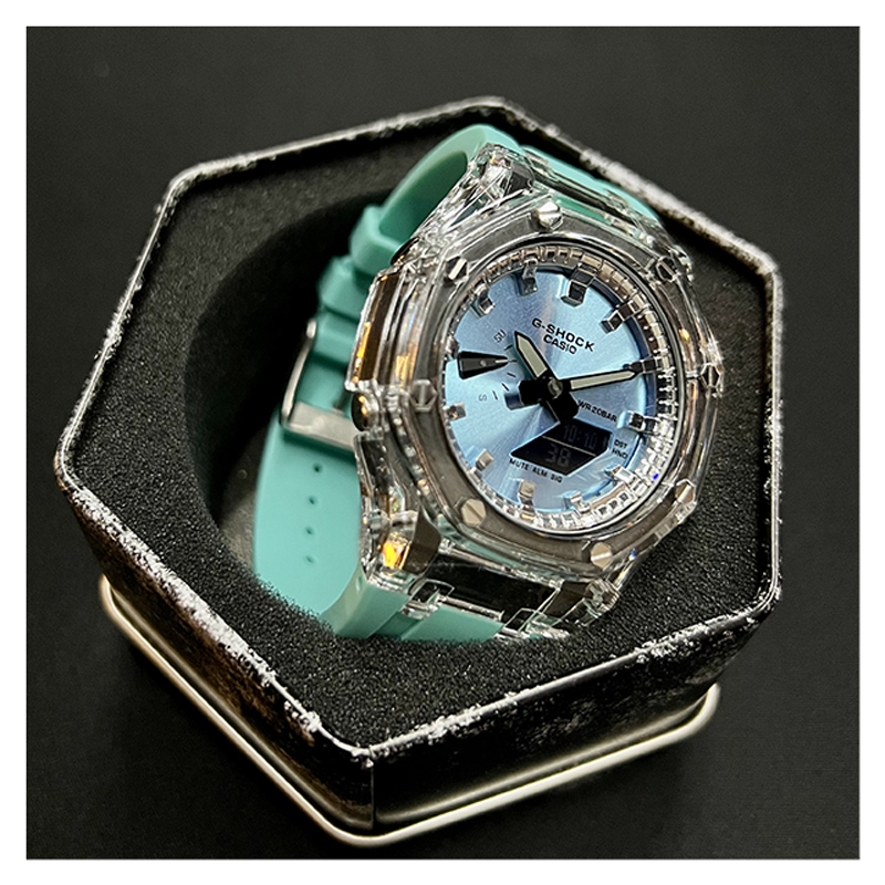 Casio-G-Shock-CasiOak-Custom-Light-Blue-(Full-Transparent-Bezel-Tiffany-Blue-Rubber-Strap)-2