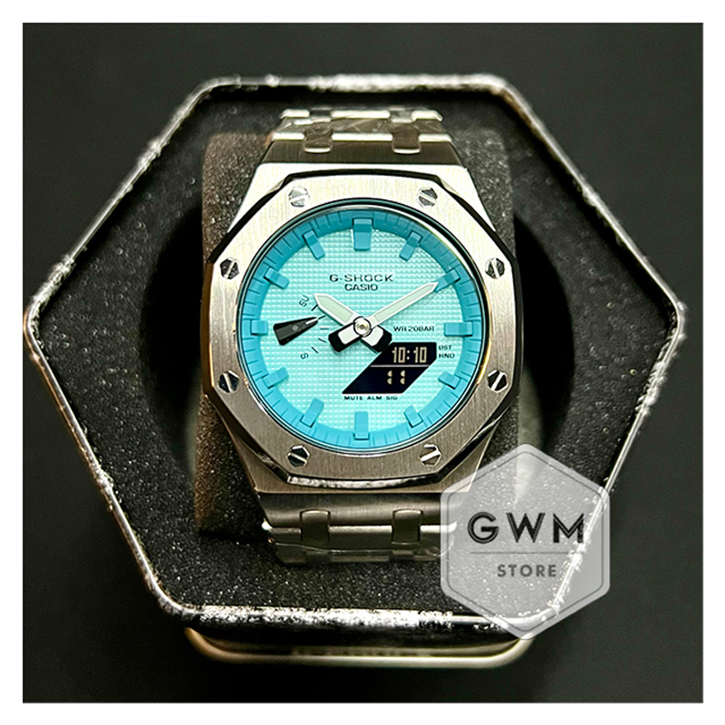 Casio-G-Shock-Full-Metal-CasiOak-Custom-TIFFANY-BLUE-with-BLUE-DIAL-(Full-Silver-Bezel)-2