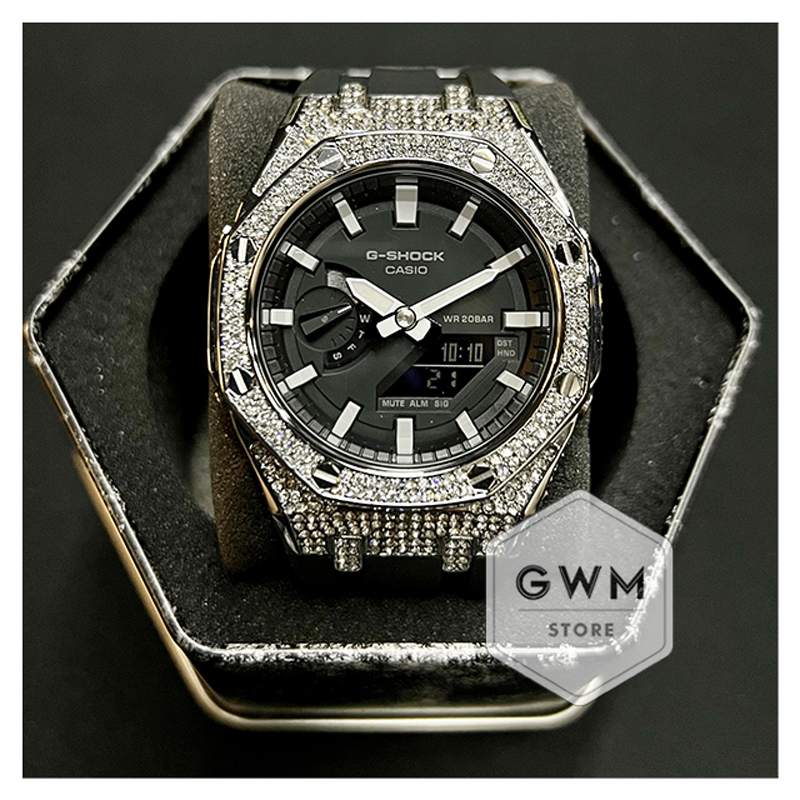 Casio-G-Shock-CasiOak-Custom-Special-Edition-#05-(-Full-Crystal-Silver-Bezel-Black-Strap-)-2