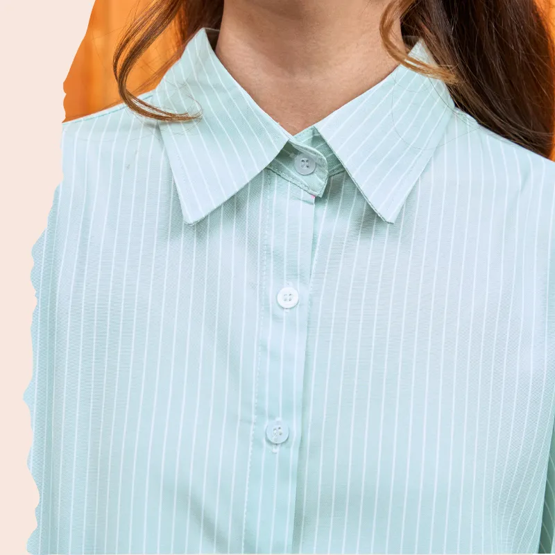 Maya Morning Rows Pinstripe Women's Shirt in Mint Whisper 4