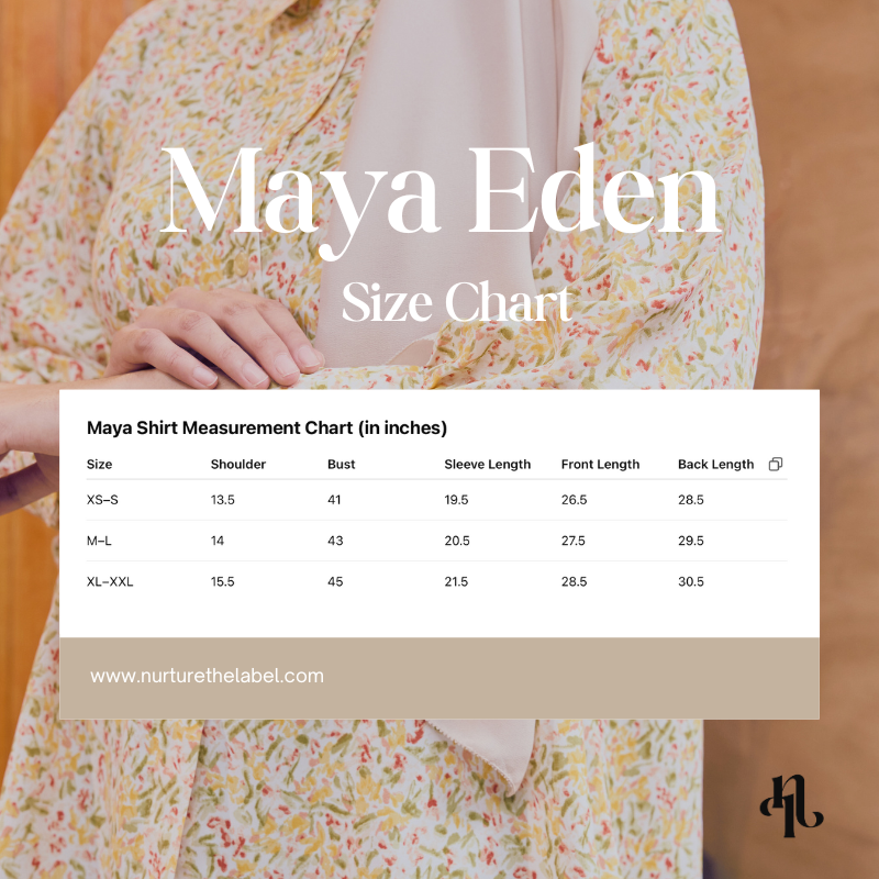 Maya Eden Women's Shirt Measurement Chart