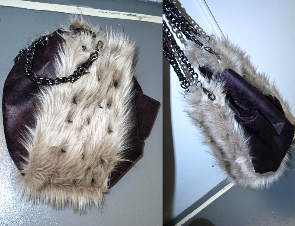 Triple Chain Leather & Studded Fur Bag  | 192_ss