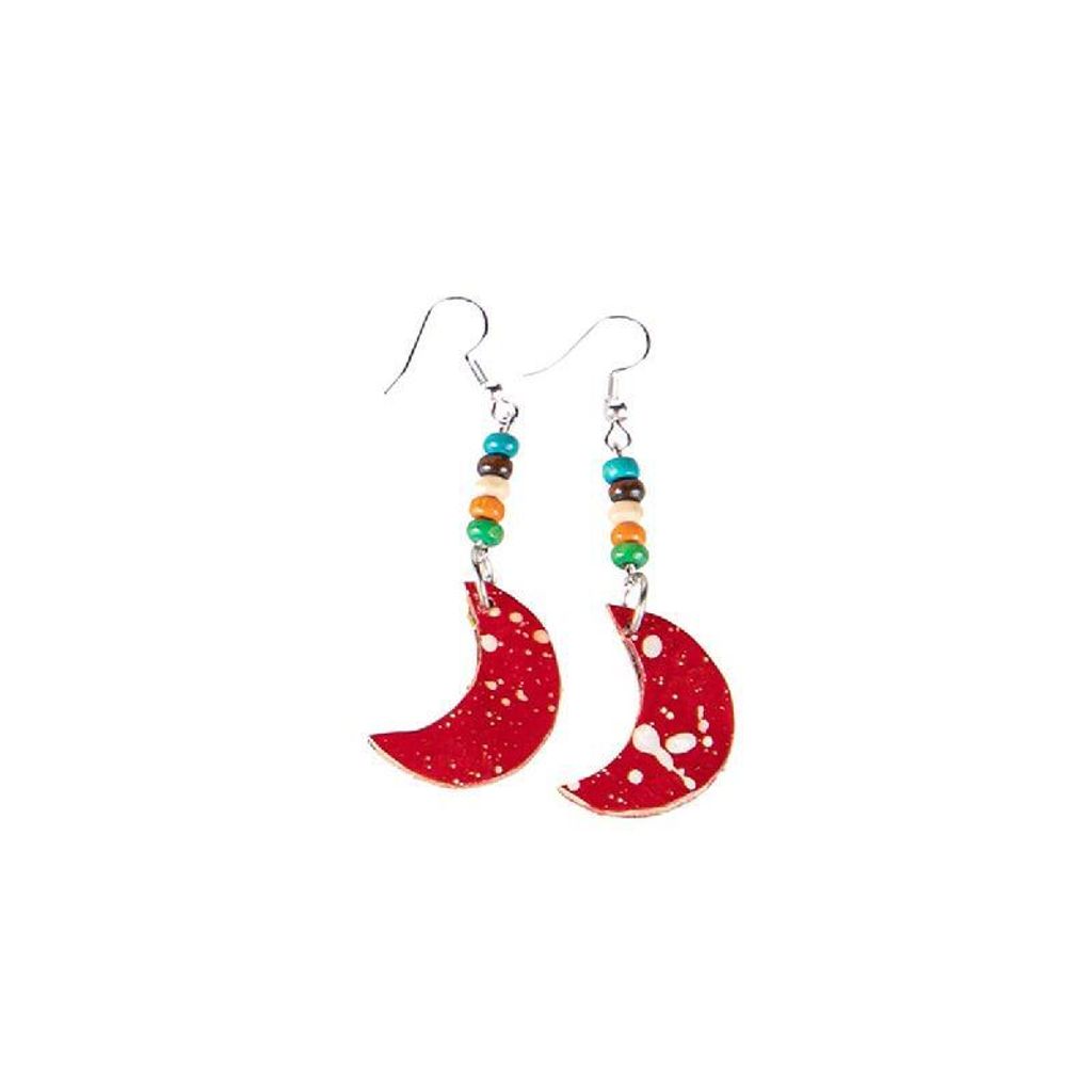 【象香暙文創工作室】月亮型耳環(雙面)耀眼紅