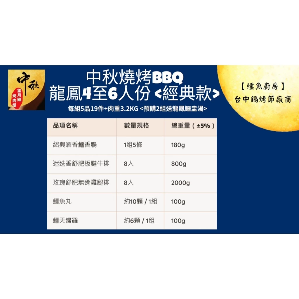 【鱷魚廚房】台中鍋烤節廠商~中秋燒烤BBQ~龍鳳4至6人份經典款 1