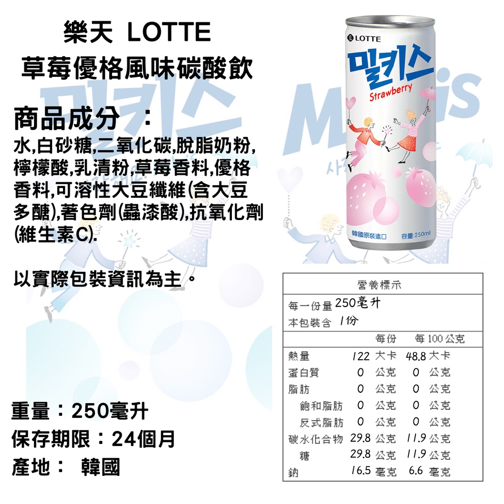 【蝦皮】韓國樂天Milkis乳酸碳酸飲料 250ml 2