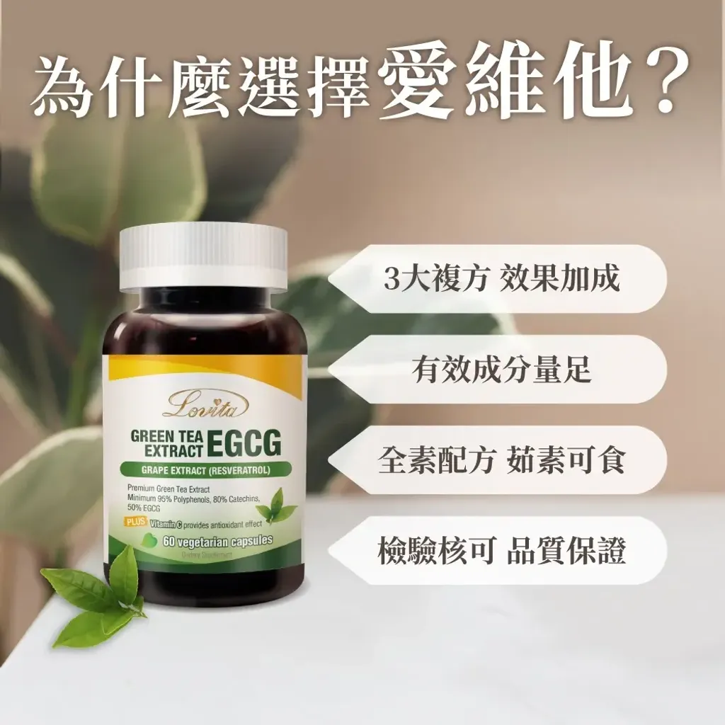 【LOVITA愛維他】 綠茶EGCG兒茶素複方素食膠囊(60顆)4