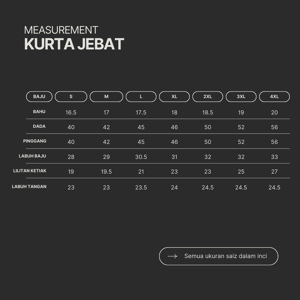 MEASUREMENT   KURTA JEBAT