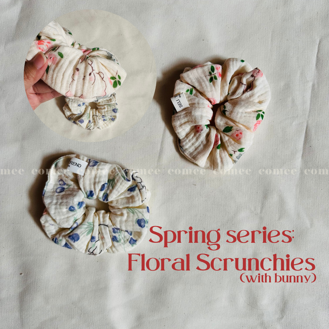 Spring series Floral Scrunchies (with bunny)