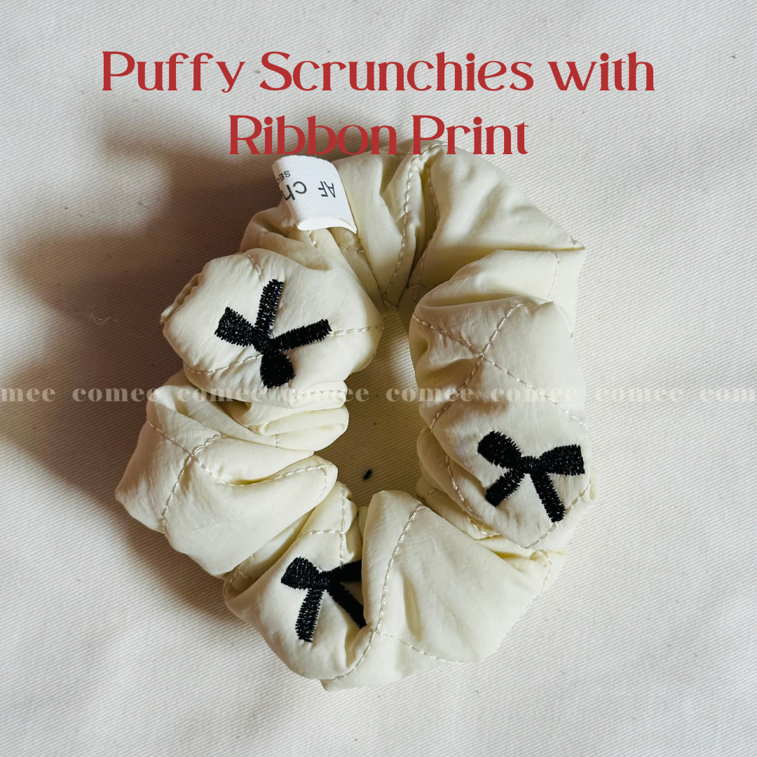 Puffy Scrunchies with Ribbon Print (1)