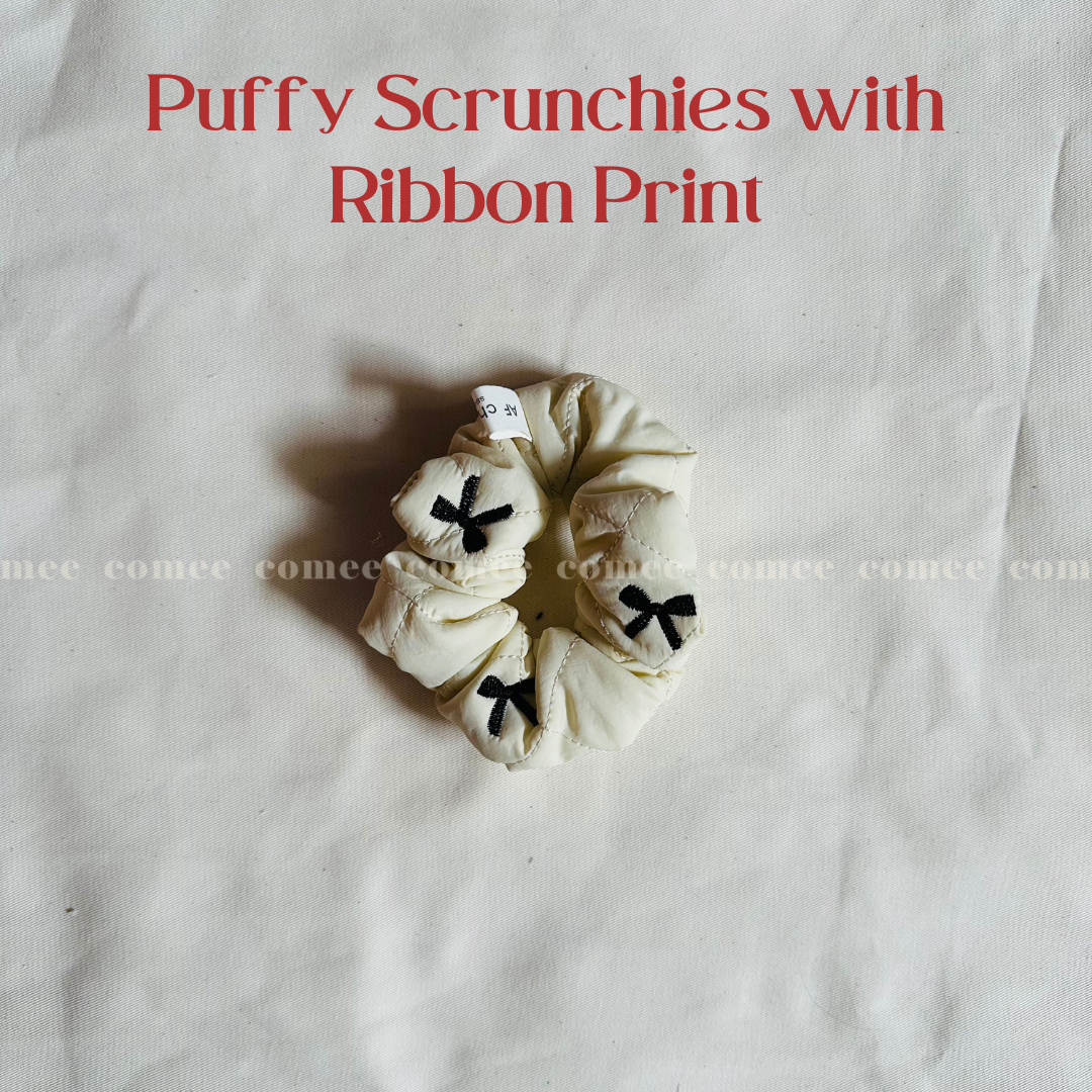 Puffy Scrunchies with Ribbon Print