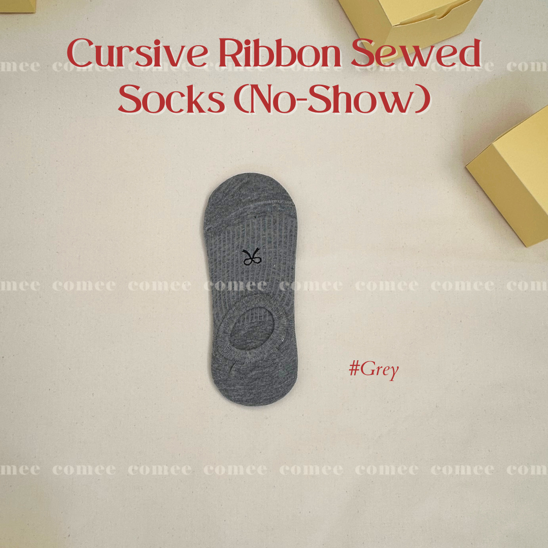 Cursive Ribbon Sewed Socks (No-Show) (6)