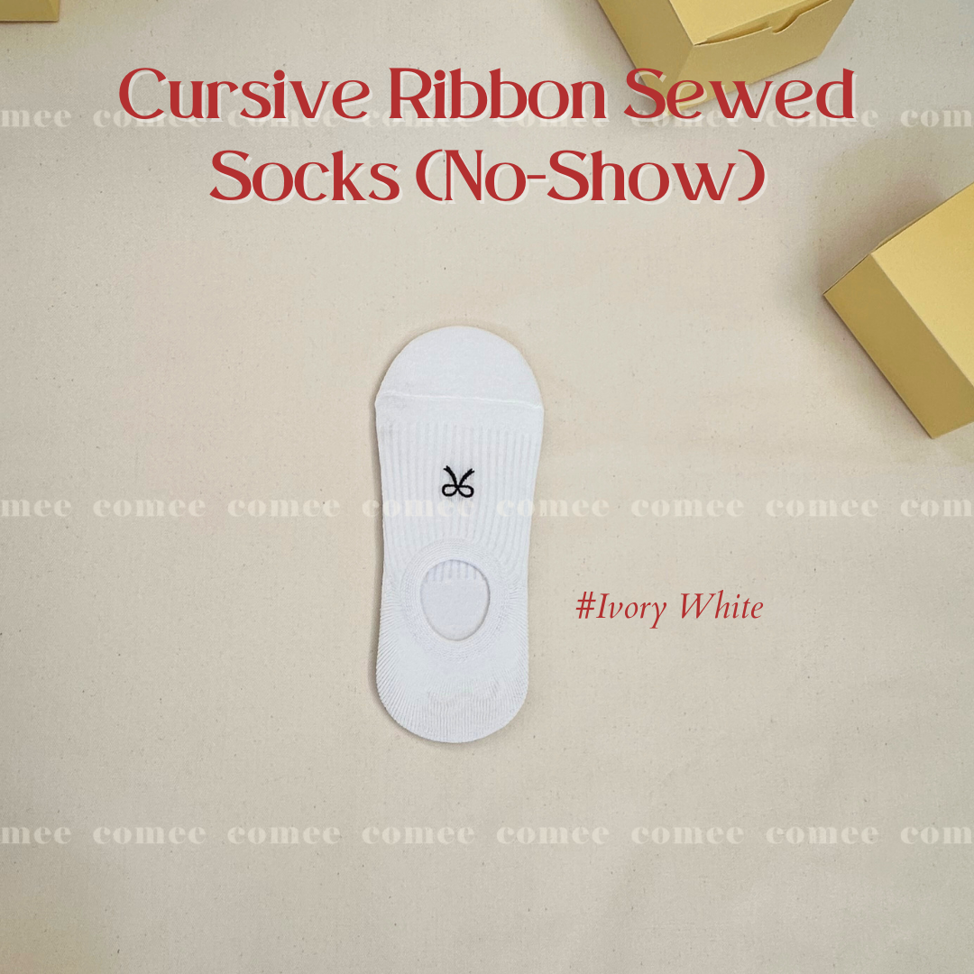 Cursive Ribbon Sewed Socks (No-Show) (8)