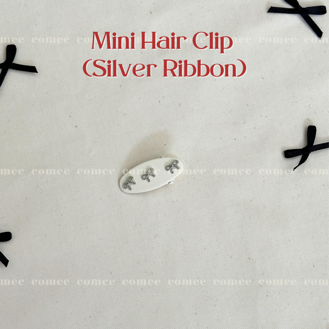 Mini Hair Clip  (Silver Ribbon) (1)