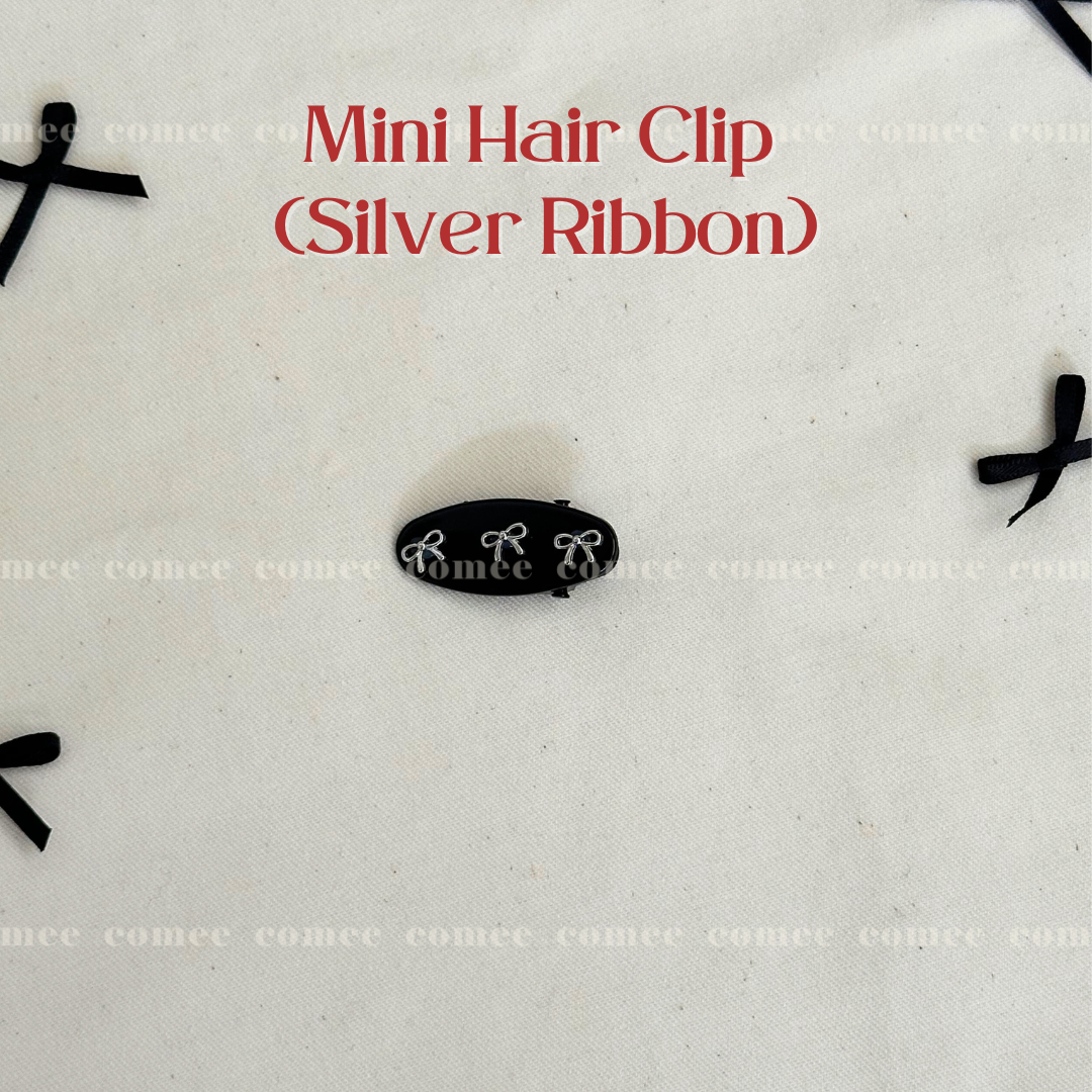 Mini Hair Clip  (Silver Ribbon)