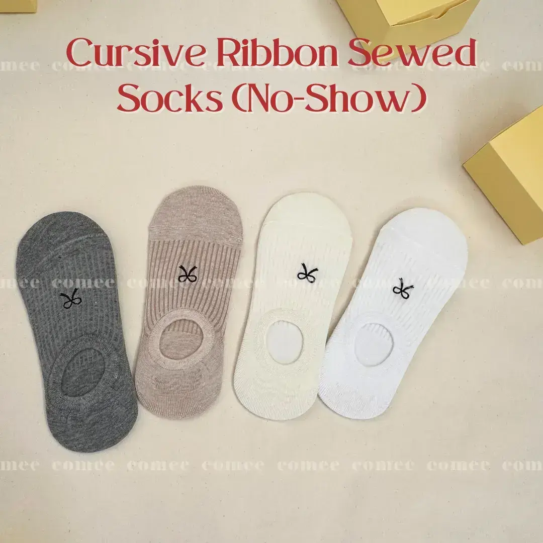 Cursive Ribbon Sewed Socks (No-Show) (10)