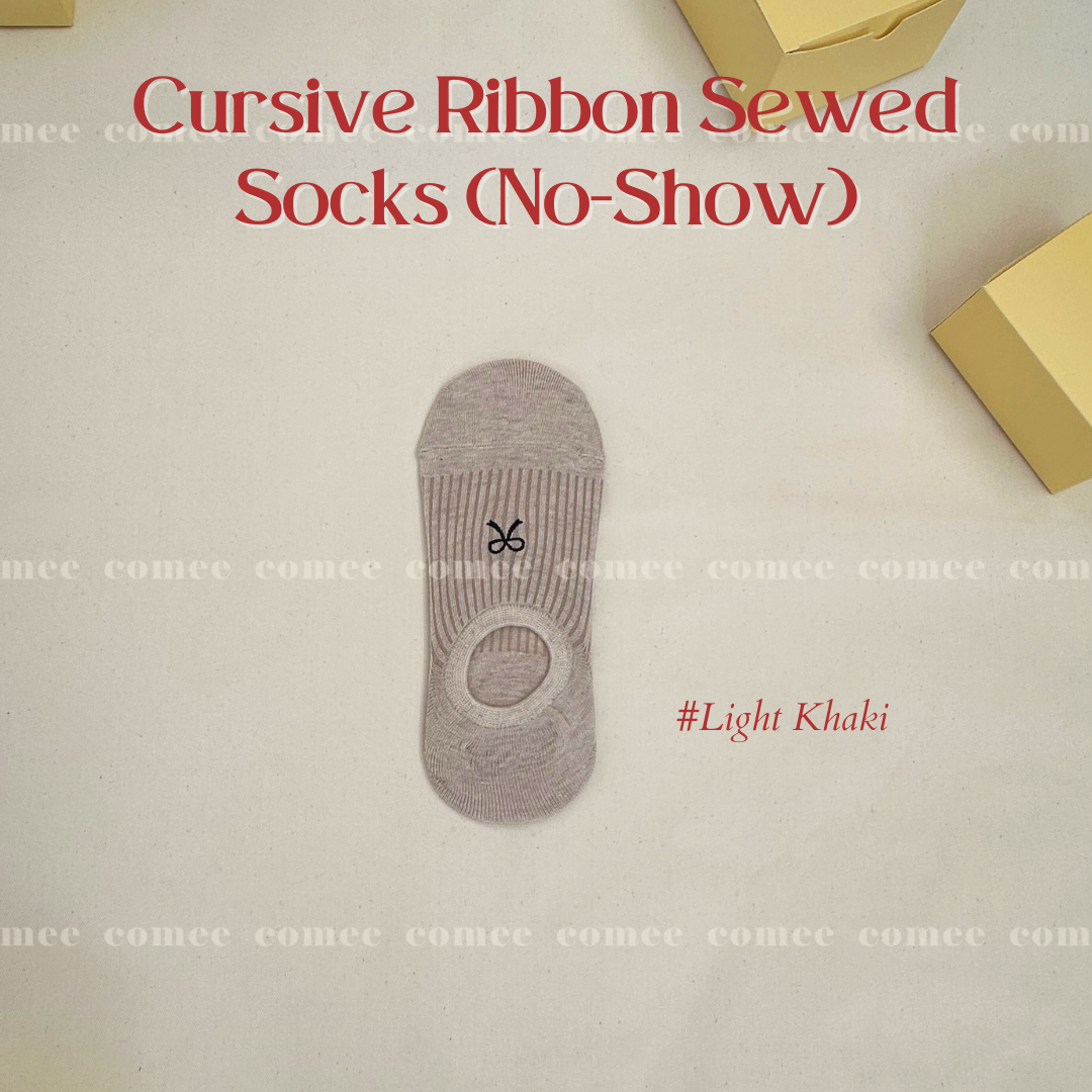 Cursive Ribbon Sewed Socks (No-Show) (7)