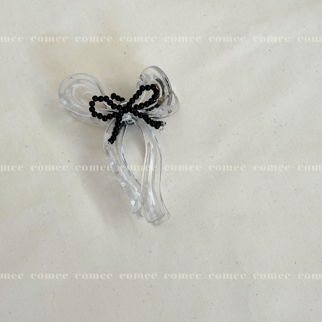 Transparent Ribbon Hair Claw with Beaded Ribbon (3)