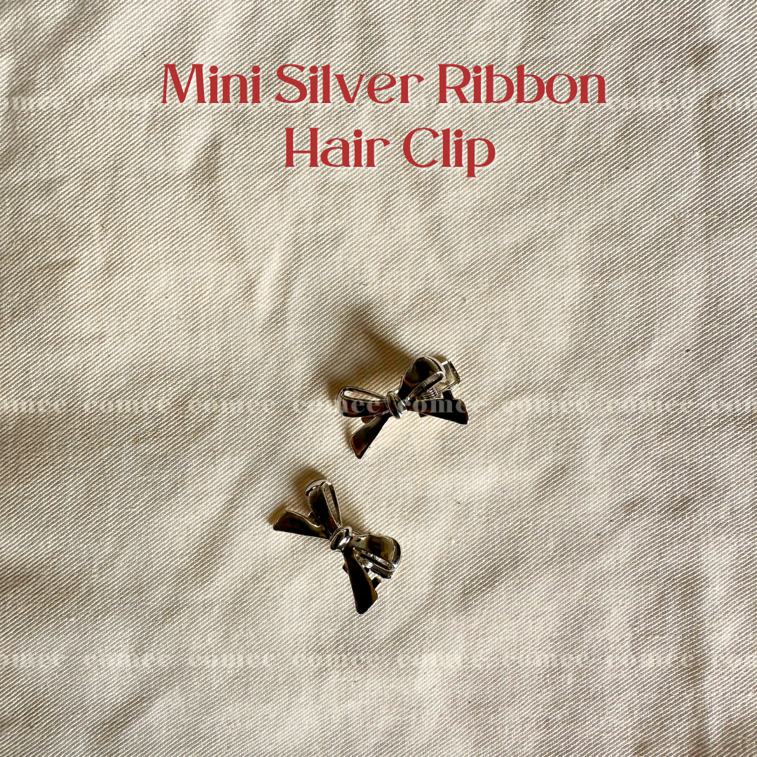 Mini Silver Ribbon Hair Clip