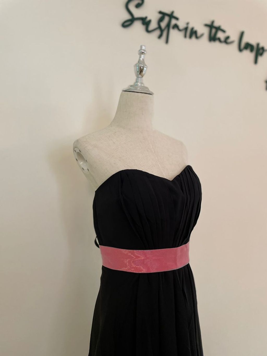 black bridesmaid dresses with pink sash