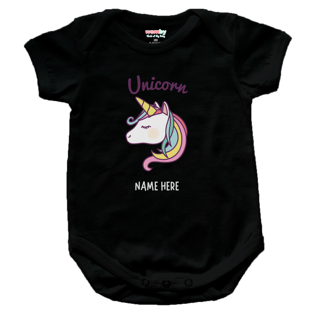 unicorn 3 womby baby rompers black