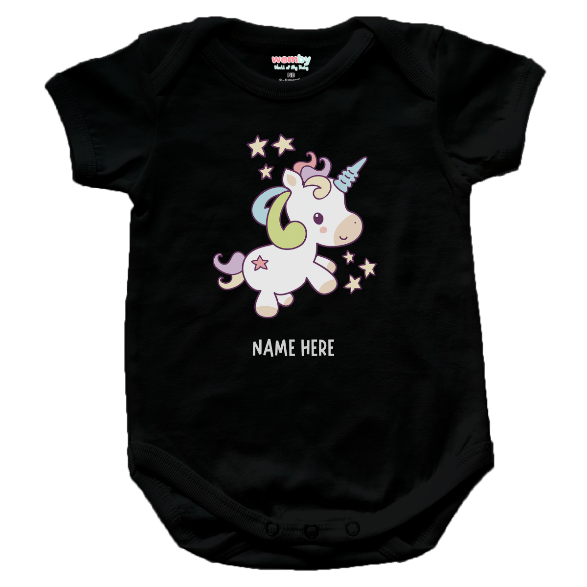 unicorn 5 womby baby rompers black