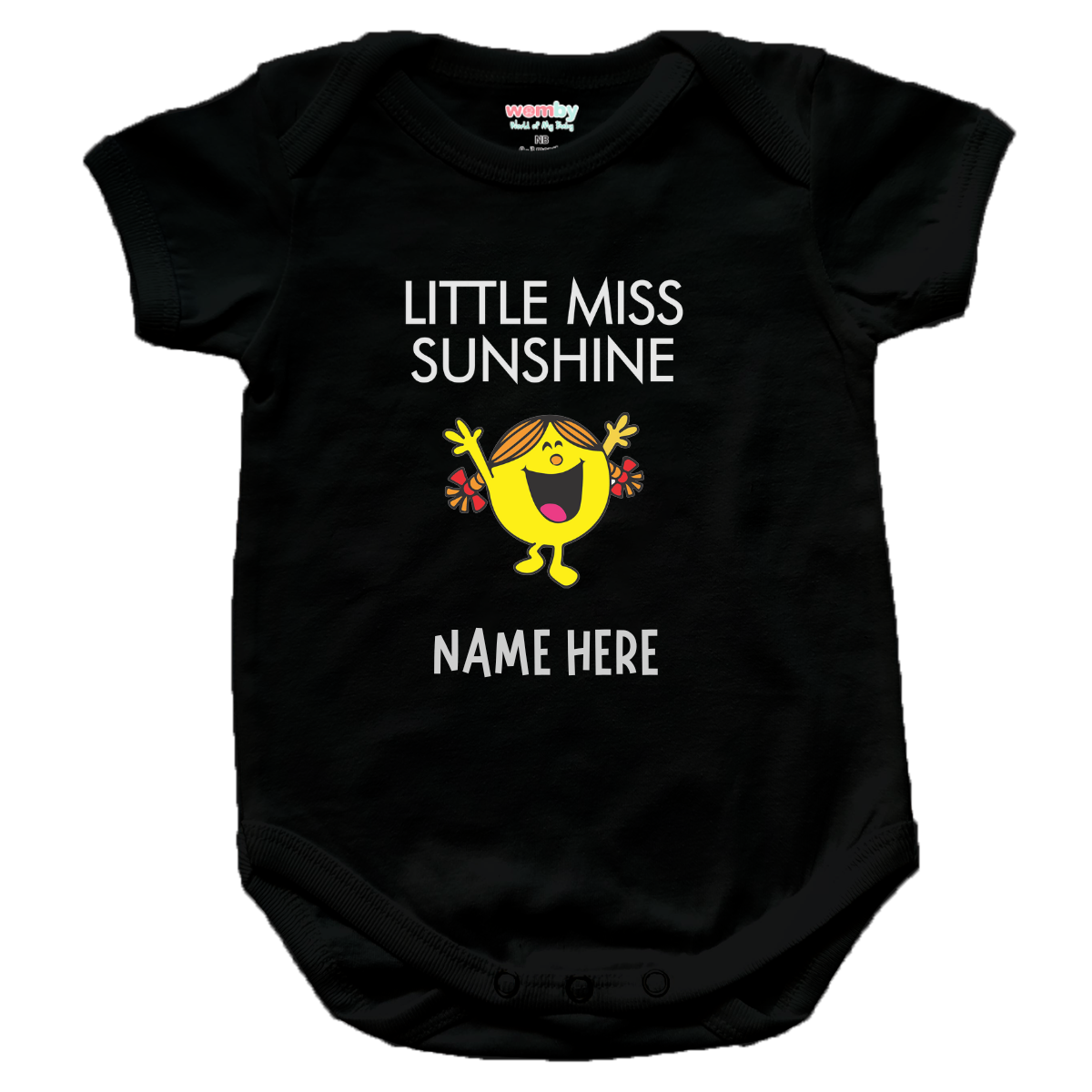 little mizz sunshine womby baby rompers black