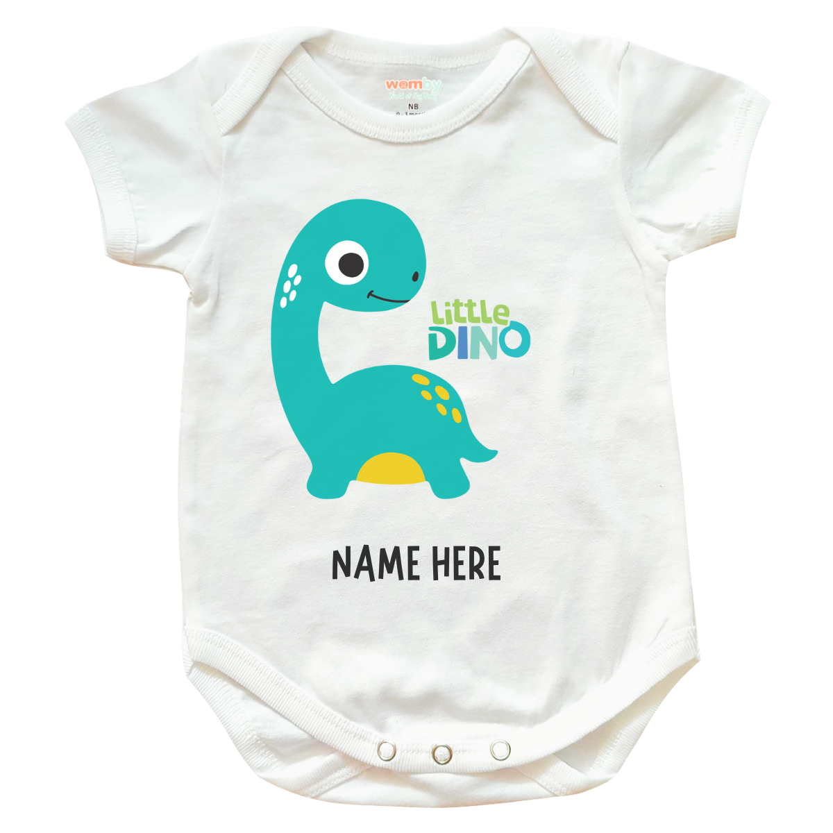 Little Dino Green Cartoon Baby Rompers - White