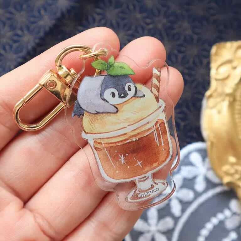 小動物吊飾-漂浮企鵝咖啡1