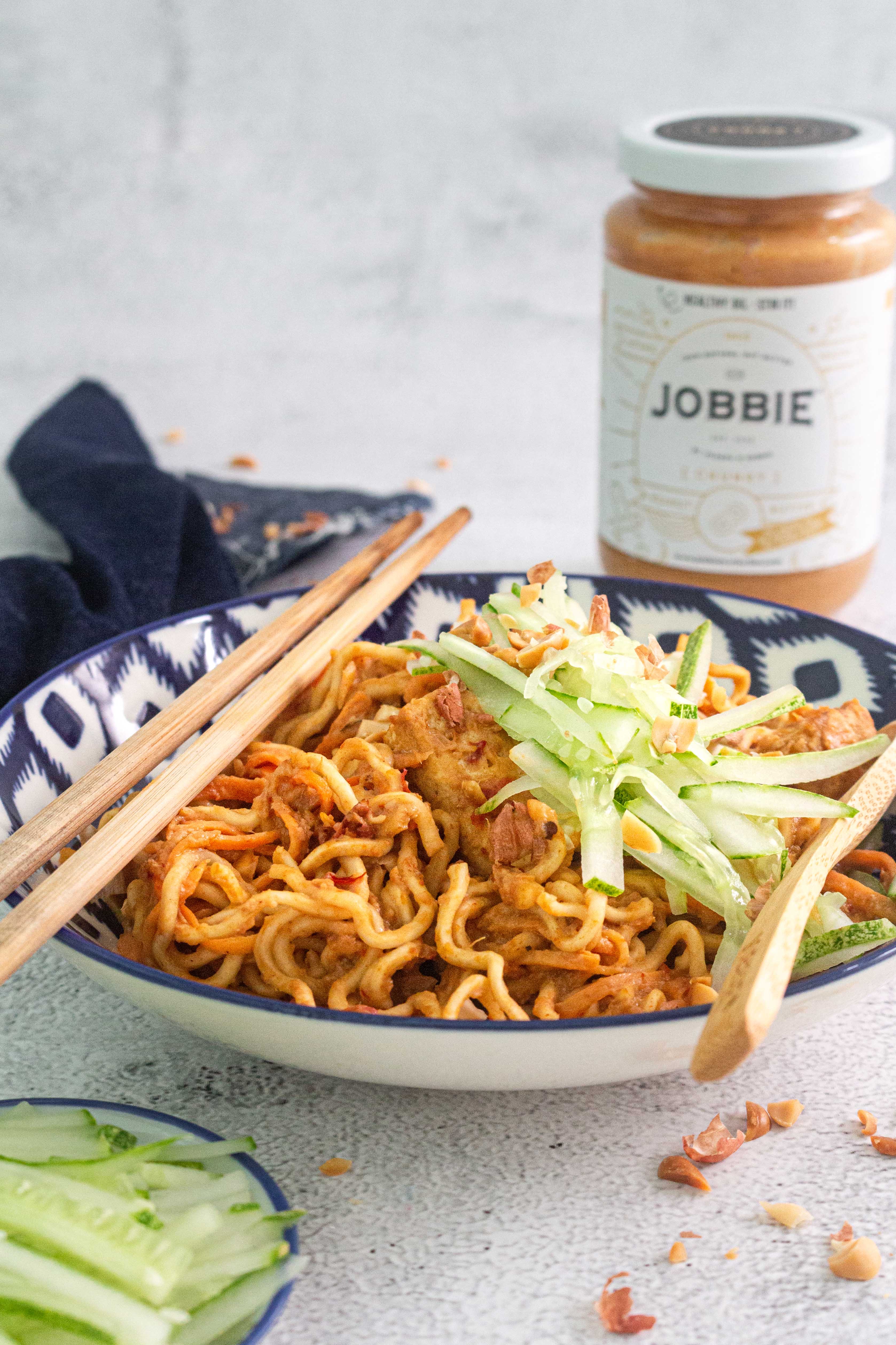 Spicy Peanut Satay Noodles with JOBBIE Peanut Butter