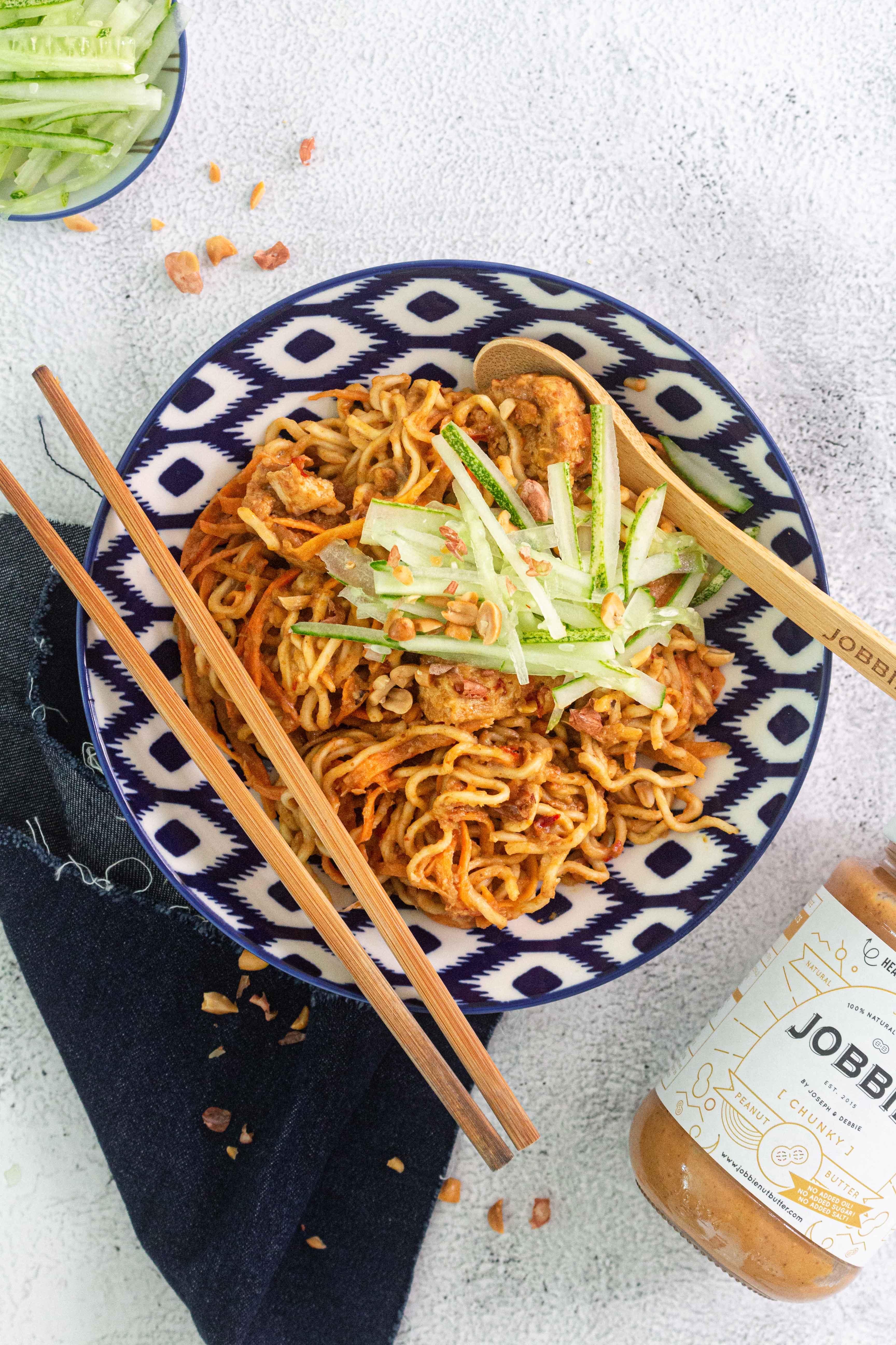 Spicy Peanut Satay Noodles with JOBBIE Peanut Butter