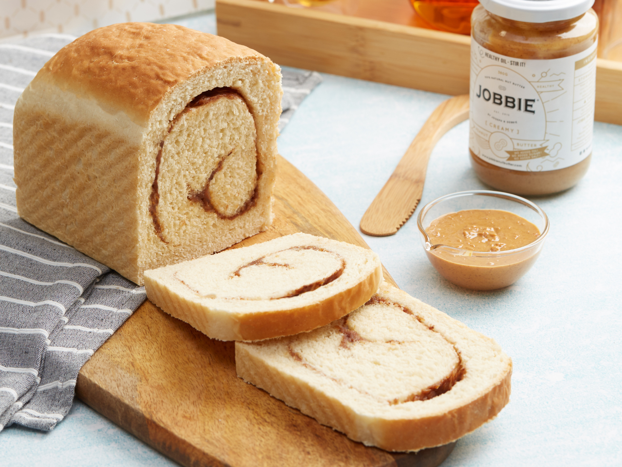 Vegan JOBBIE Peanut Butter Jam Swirl Bread