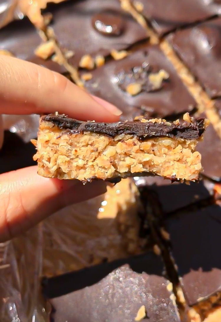 No Bake Chocolate Protein JOBBIE Peanut Butter Bar