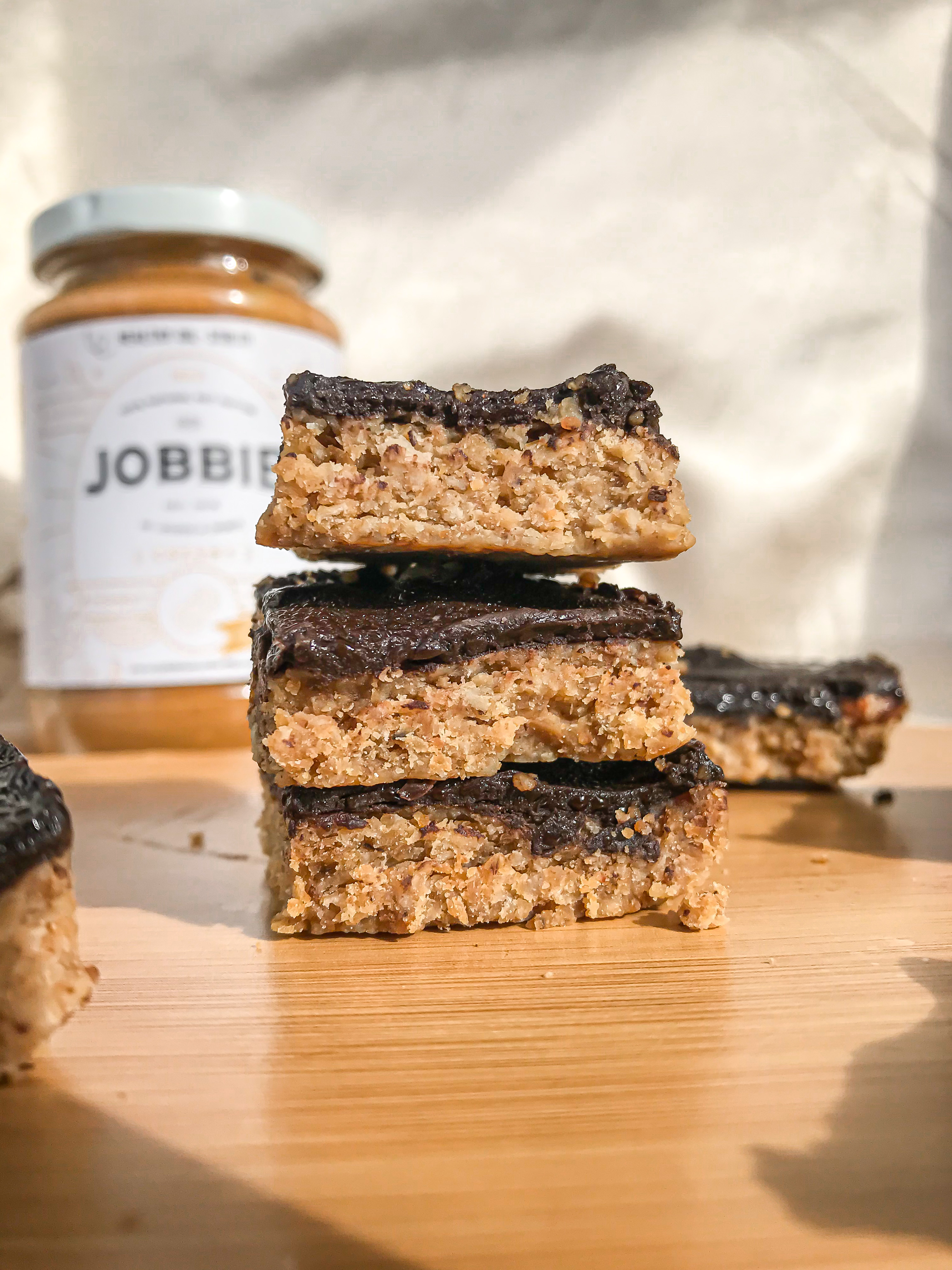 No Bake Chocolate Protein JOBBIE Peanut Butter Bar