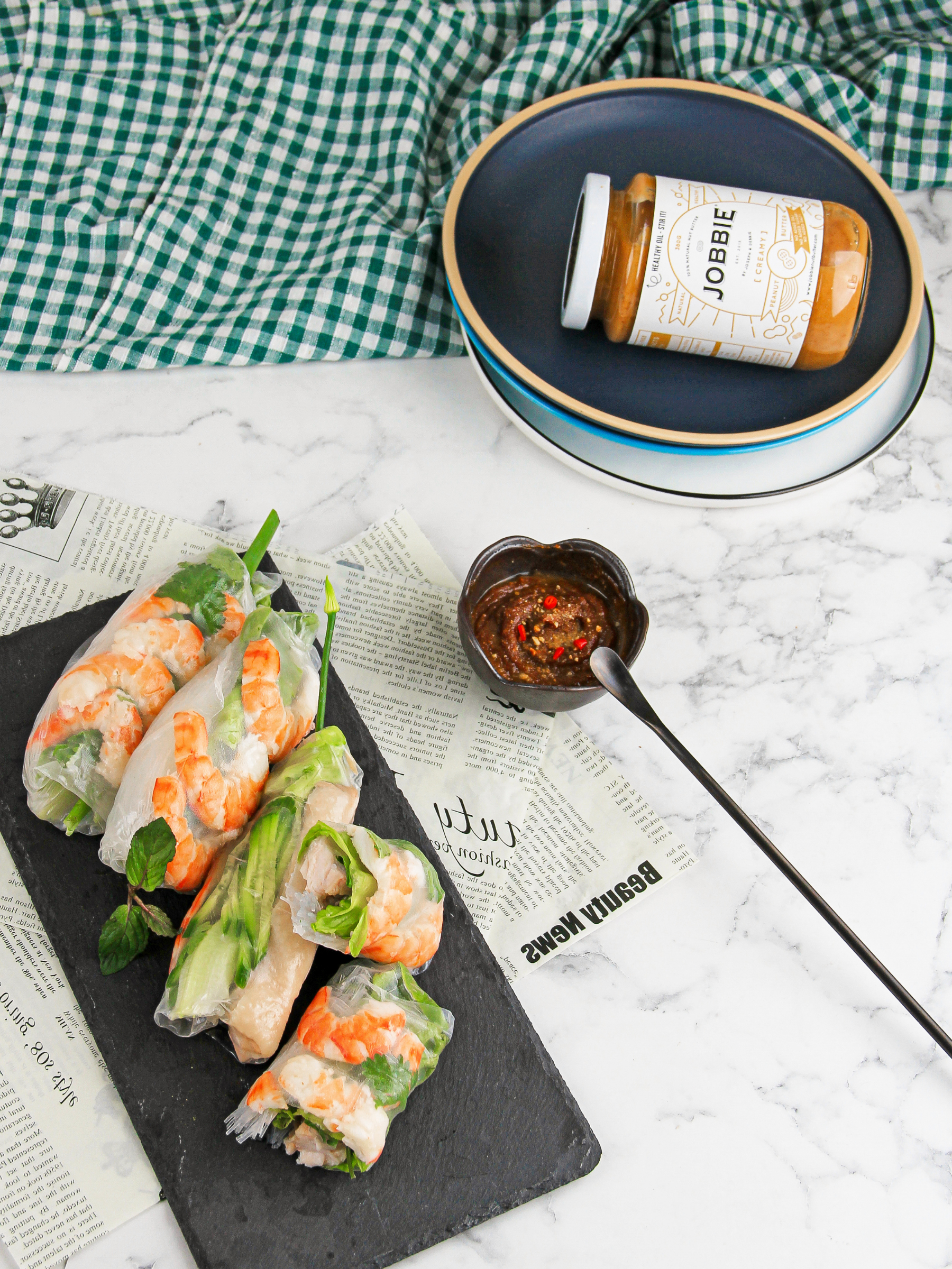 Vietnamese Spring Rolls with JOBBIE Peanut Butter Dipping Sauce