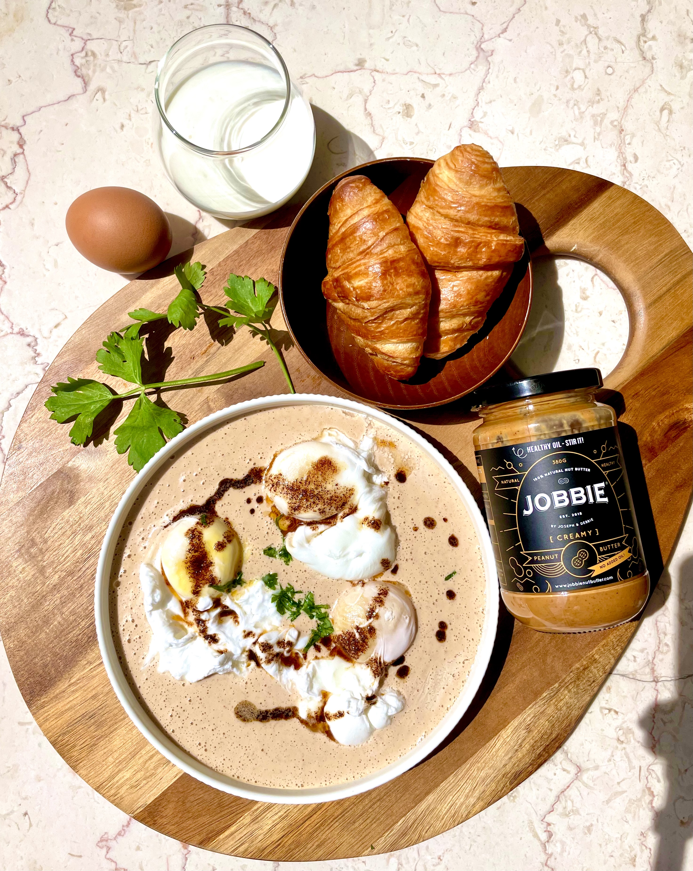 Cilbir Turkish breakfast Poached Eggs with JOBBIE Peanut Butter Yogurt