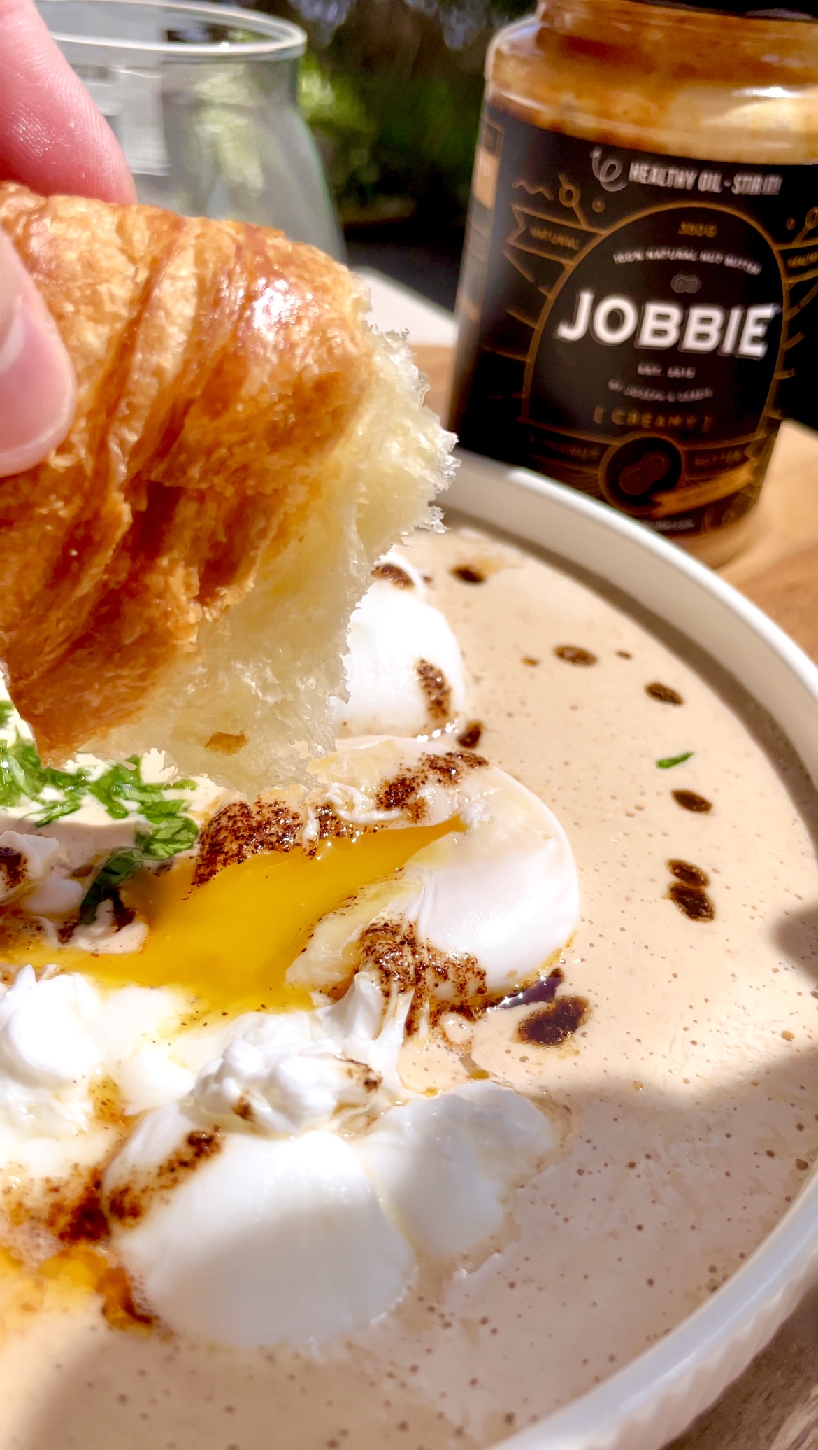 Cilbir Turkish breakfast Poached Eggs with JOBBIE Peanut Butter Yogurt