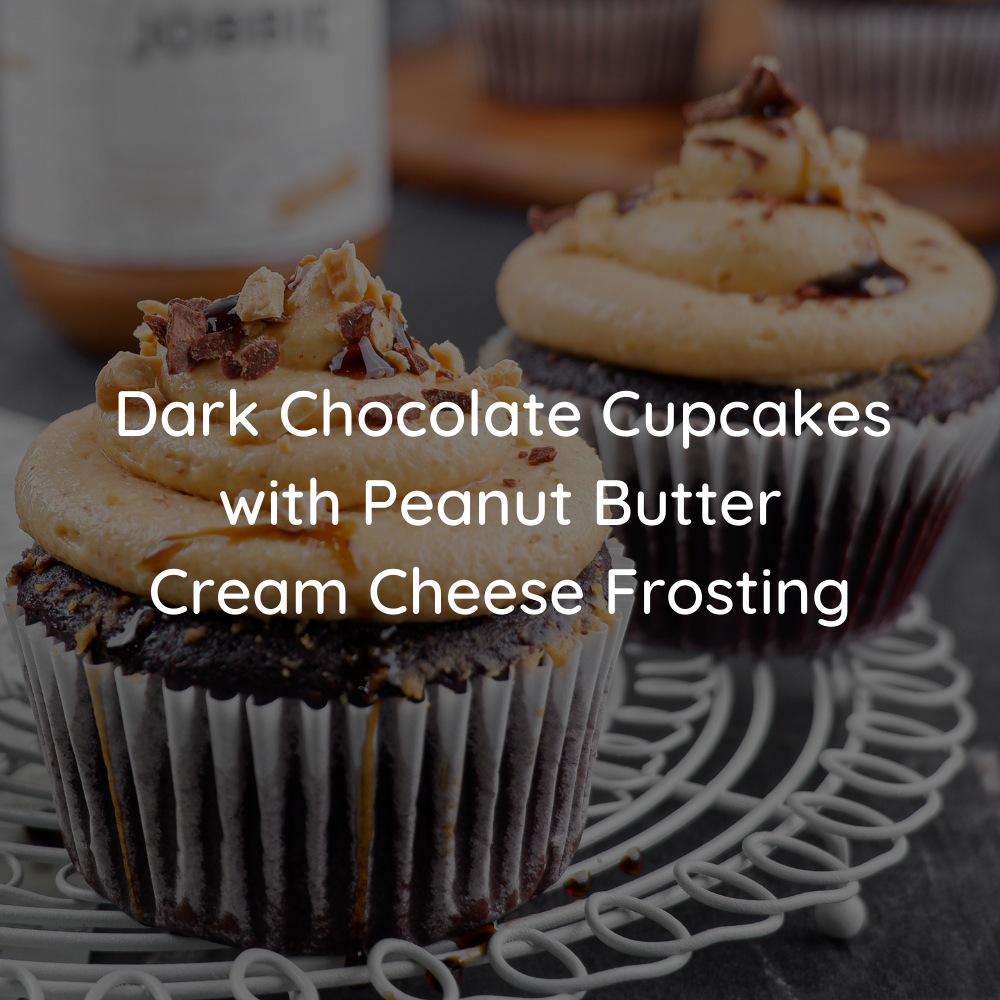 Dark Chocolate Cupcakes with JOBBIE Peanut Butter Cream Cheese Frosting