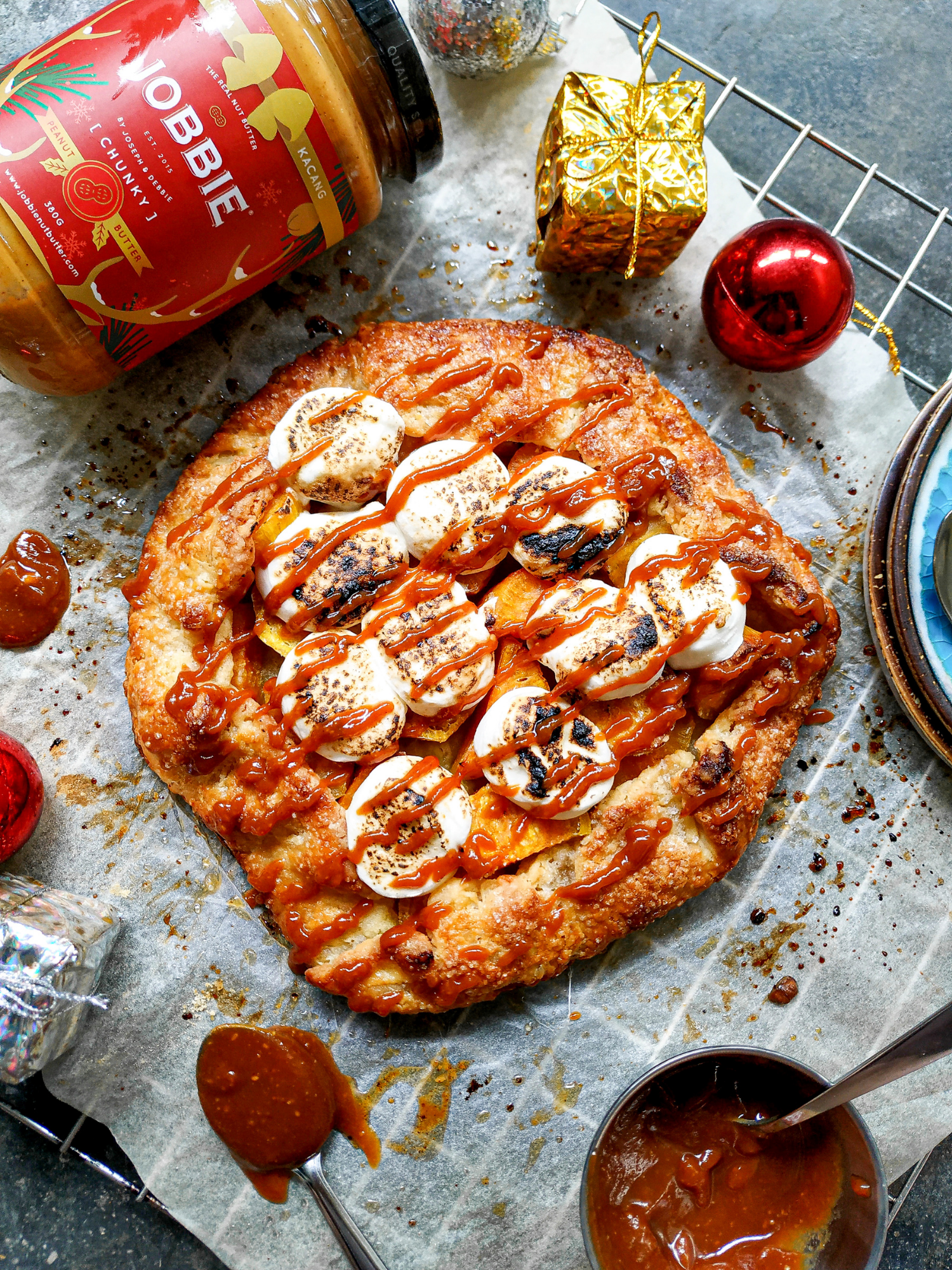 JOBBIE Peanut Butter Praline Galette with Sweet Potato and Marshmallows