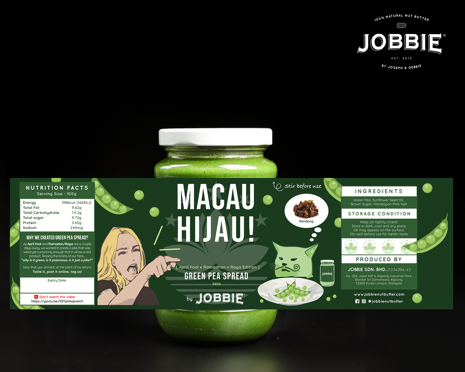 jobbie macau hijau green pea spread label design